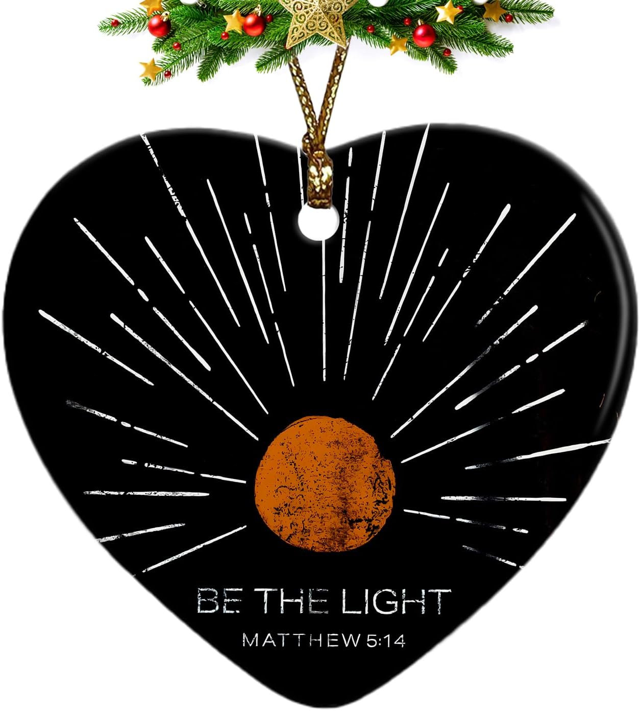 Christian Ornaments, Boho Sun Sunshine Be The Light Scripture Religious Ceramic Ornament Heart