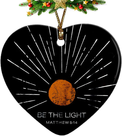 Christian Ornaments, Boho Sun Sunshine Be The Light Scripture Religious Ceramic Ornament Heart