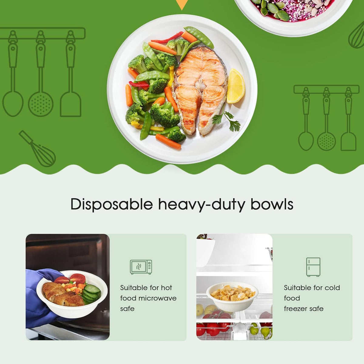 ECOLipak 150 Pack 12 oz Paper Bowls Disposable, Heavy-Duty Biodegradable Compostable Bowls Made of