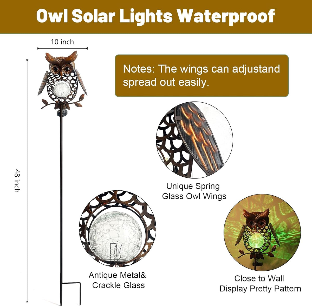 HONGLAND Solar Lights Outdoor Decor Waterproof, Solar Owl Garden Decorative Stake, Whimsical