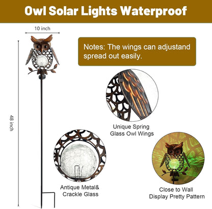 HONGLAND Solar Lights Outdoor Decor Waterproof, Solar Owl Garden Decorative Stake, Whimsical