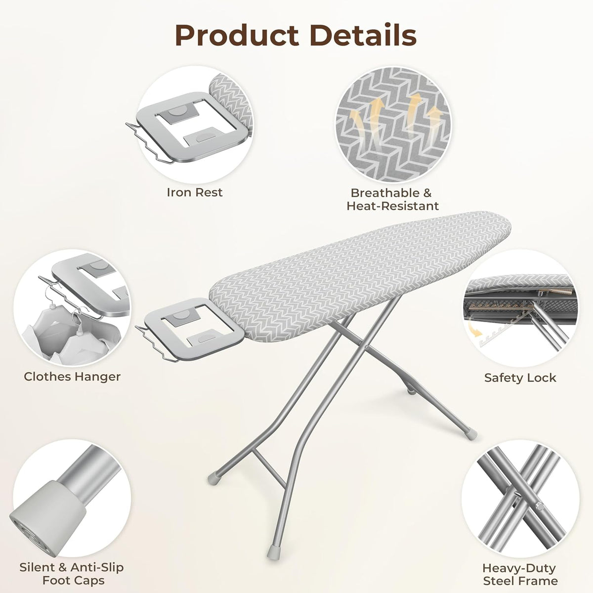 Yaheetech Foldable Ironing Board, Heavy Duty Iron Board with 9 Adjustable Heights, 4 Layer Cover