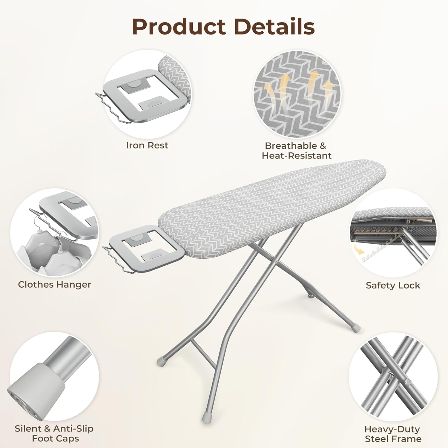 Yaheetech Foldable Ironing Board, Heavy Duty Iron Board with 9 Adjustable Heights, 4 Layer Cover
