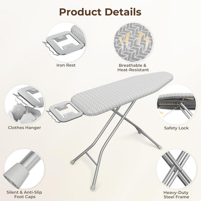 Yaheetech Foldable Ironing Board, Heavy Duty Iron Board with 9 Adjustable Heights, 4 Layer Cover