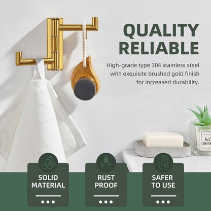 Angle Simple 3 Arms Towel Hook Brushed Gold, 304 Stainless Steel Swivel Triple Towel Holder