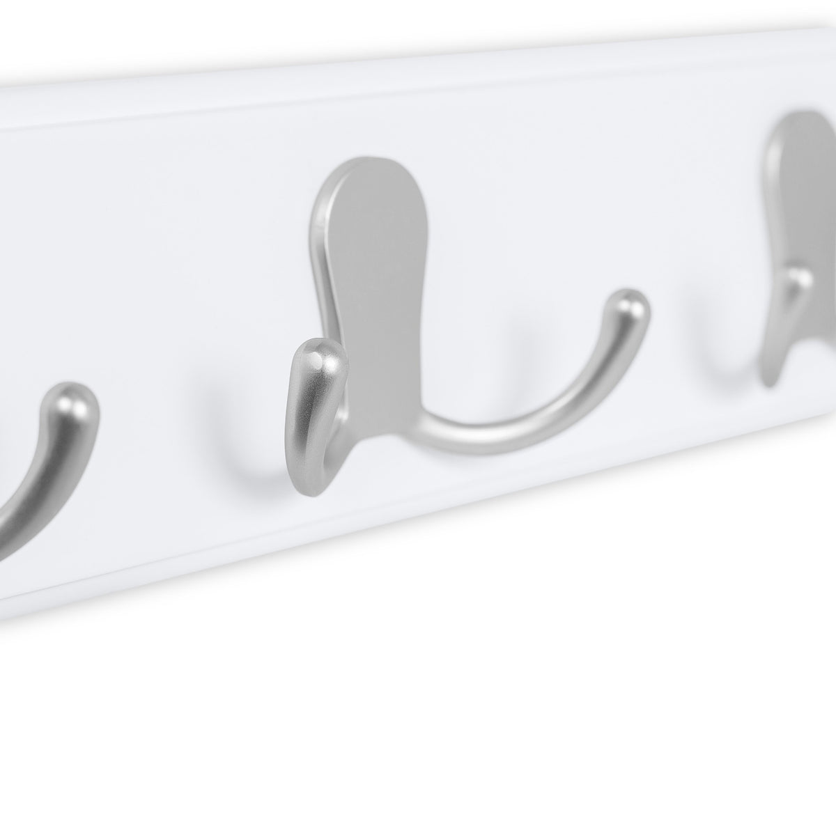 BIRDROCK HOME Dual Hook Coat Rack | 4 Dual Hooks | Wall Mounted Hat Key Rack Rail | Satin Nickel