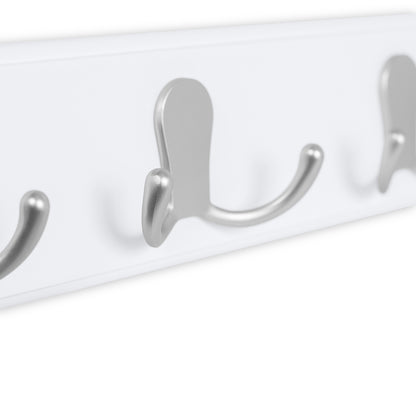 BIRDROCK HOME Dual Hook Coat Rack | 4 Dual Hooks | Wall Mounted Hat Key Rack Rail | Satin Nickel