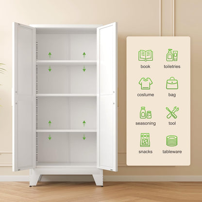 61" Tall Farmhouse Metal Pantry Cabinet, Kitchen Pantry Storage Cabinets with 2 Barn Door and