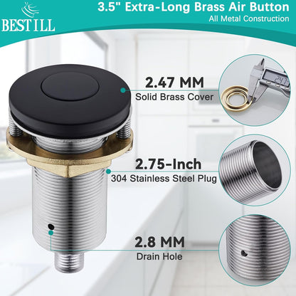 BESTILL Garbage Disposal Air Switch Kit - UL Listed, Brass 3.6" Long Push Button for Waste
