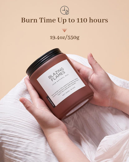 M&SENSE Blazing Flames Scented Candles with Log Fire - Patchouli & Cedarwood, Large Natural Soy