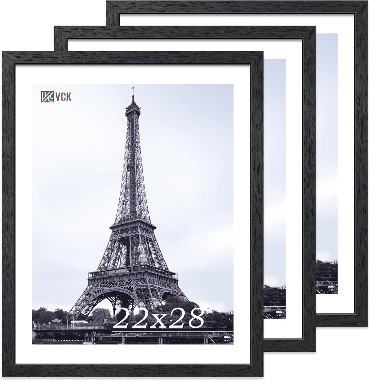 VCK 22x28 Poster Frame Set of 3 - Black,Solid Wood Picture Frames, Textured Exclusive Wall Gallery