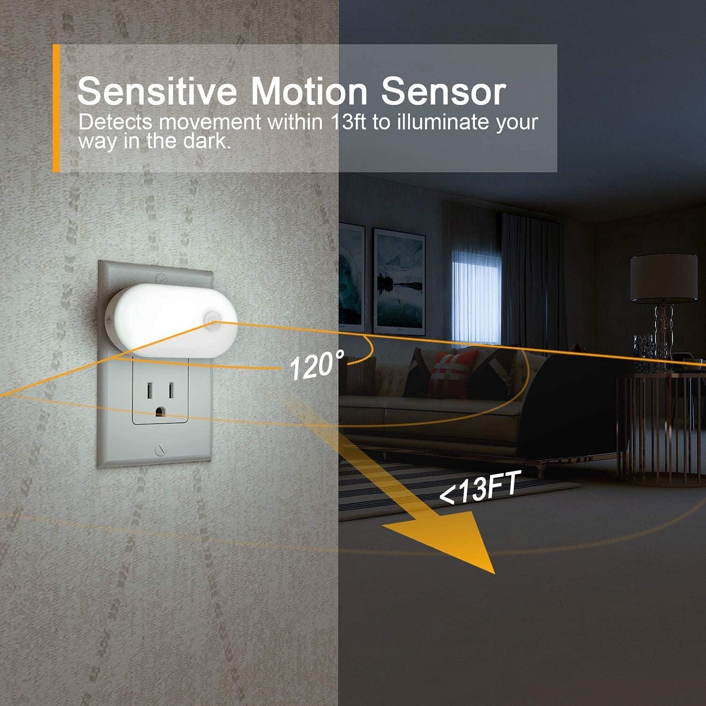 Lyridz Plug in Night Light with Motion Sensor, Smart Cool White LED Nightlights with 1-120LM