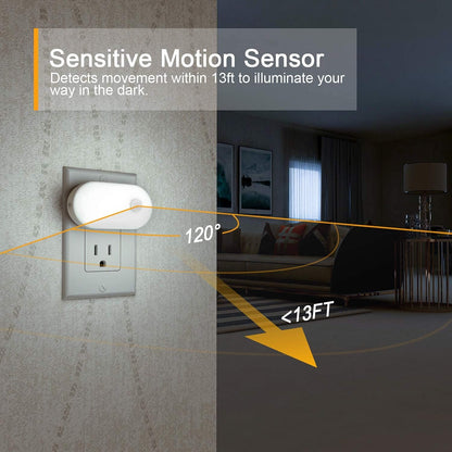 Lyridz Plug in Night Light with Motion Sensor, Smart Cool White LED Nightlights with 1-120LM
