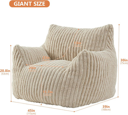 Giant Bean Bag Chairs for Adults with Filling Plush Fluffy Bean Bag Chairs for Teens with Armrests