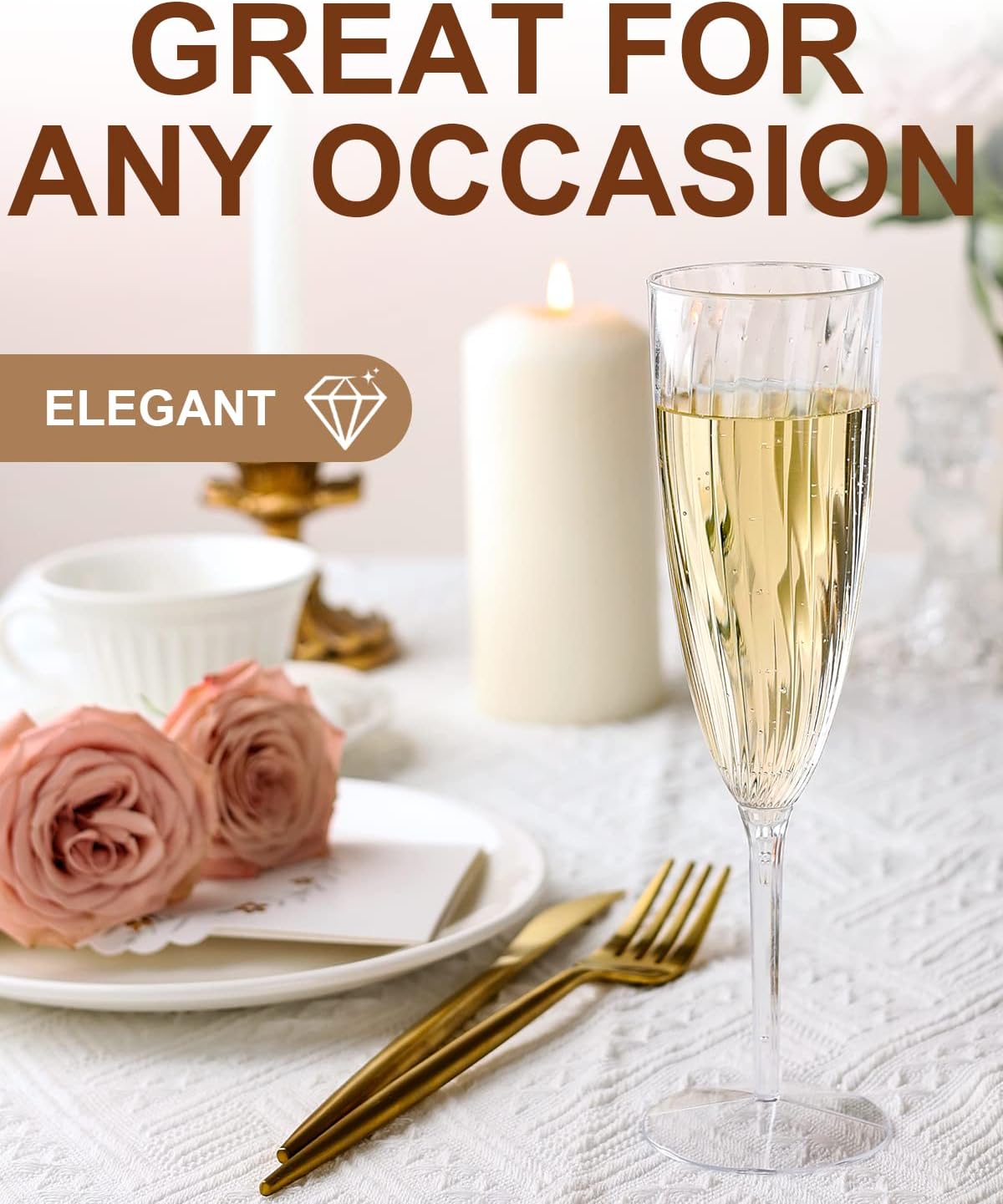Plastic Champagne Flutes, 36 PCS Clear Disposable Wine Glasses Reusable Plastic Cocktail Cups for