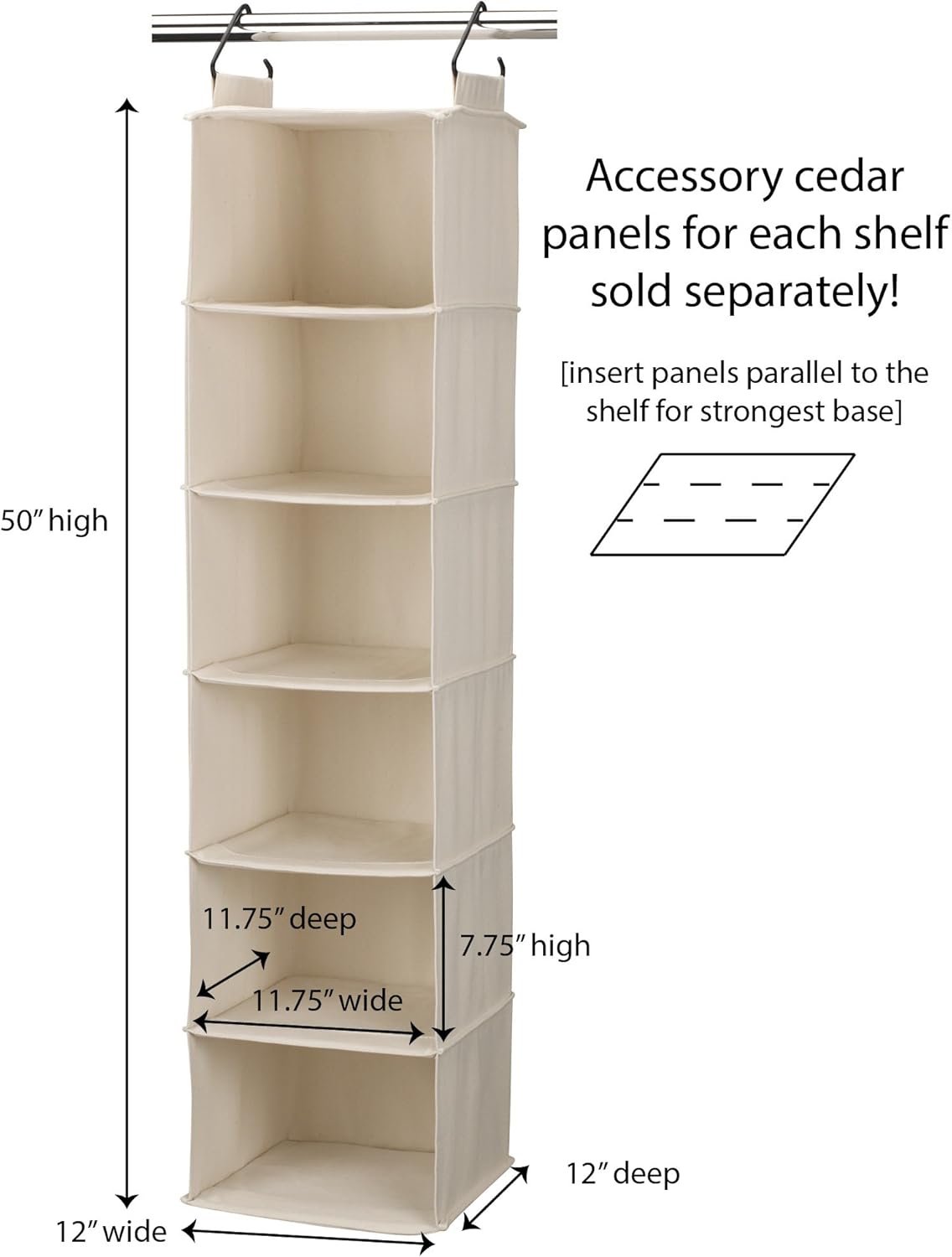 Household Essentials Cedarline 6-Shelf Hanging Closet Organizer, Heavy-Duty Cotton Canvas