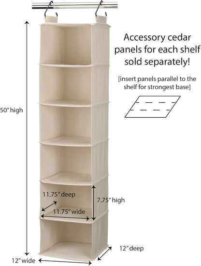 Household Essentials Cedarline 6-Shelf Hanging Closet Organizer, Heavy-Duty Cotton Canvas