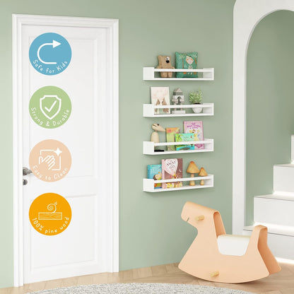 Forbena 24 Inch Wall Bookshelf for Kids Bedroom Set of 4, White Floating Nursery Book Shelves for