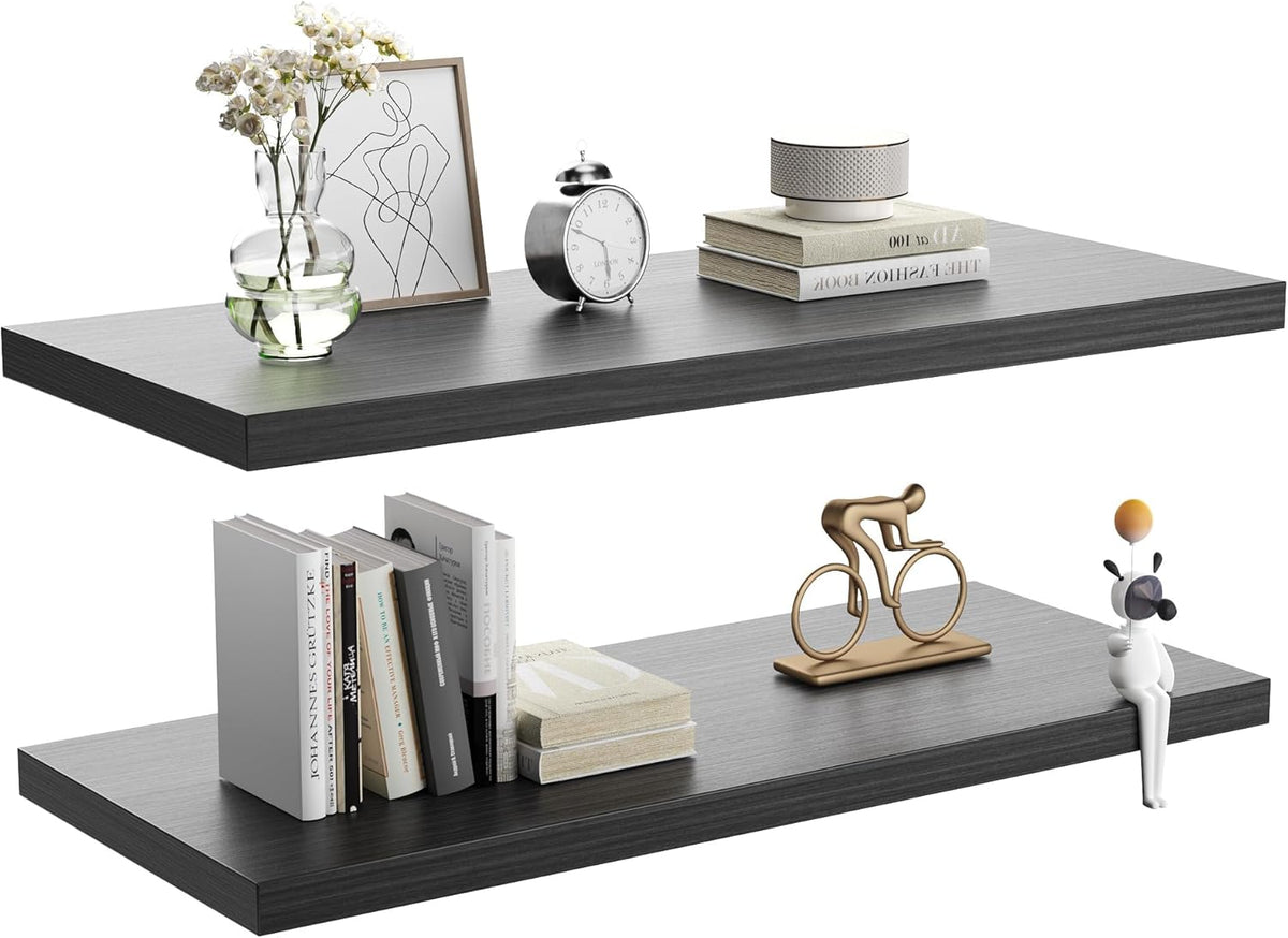 Wall Shelf Set of 2,Dark Wood Floating Shelves 24 in W x 10 in D x 1 in H, Wooden Floating Wall