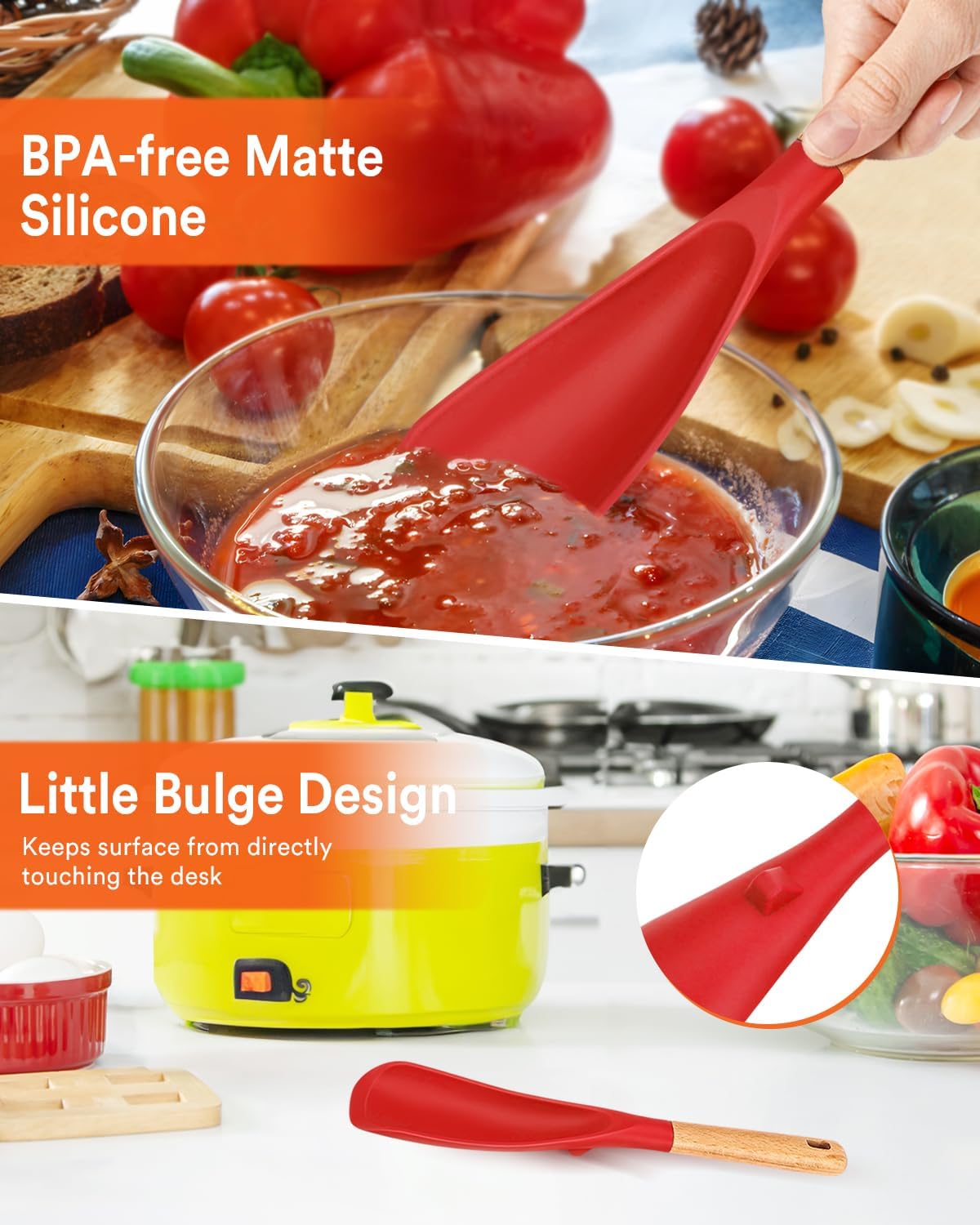 Cooking Spoon for Nonstick Cookwares, Great for Cooking and Serving Sturdy BPA-Free Matte Silicone