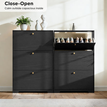 Nicetree Shoe Cabinet with 3 Flip Drawers, Entryway Shoes Organizer, Black