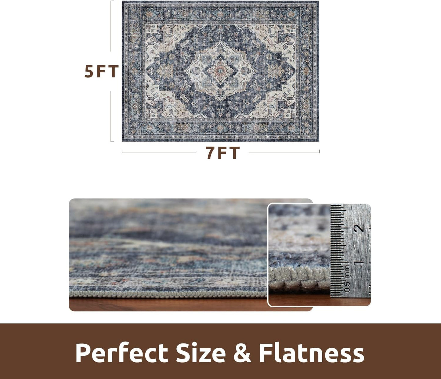 AMOAMI-Area Rug 5X7 Rugs for Living Room-Vintage Soft Blue Rugs for Bedroom-Non Slip Carpet-Machine
