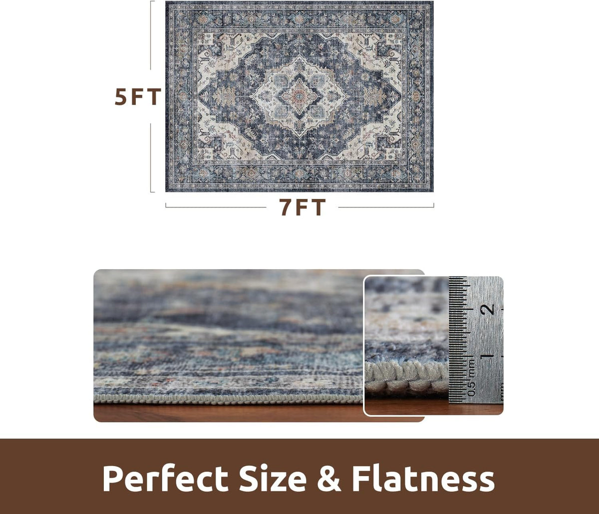 AMOAMI-Area Rug 5X7 Rugs for Living Room-Vintage Soft Blue Rugs for Bedroom-Non Slip Carpet-Machine