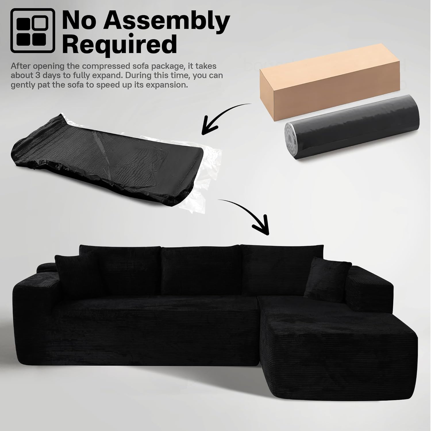 104" Cloud Sectional Couches for Living Room,L Shaped Boneless Couch in A Box,Sleeper Sofa with