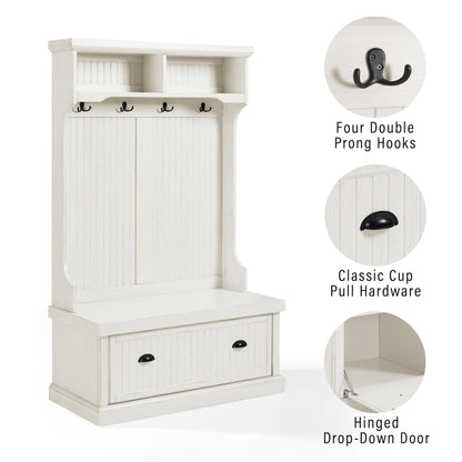 Crosley Furniture Seaside Hall Tree with Shoe Rack Bench and Coat Hooks for Hanging Storage