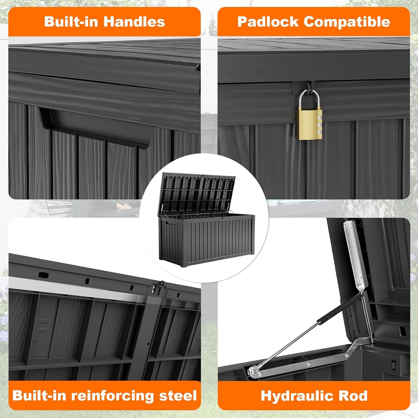 180 Gallon Resin Deck Box, Lockable Patio Outdoor Storage Box for Furniture, Garden Tools and Tools
