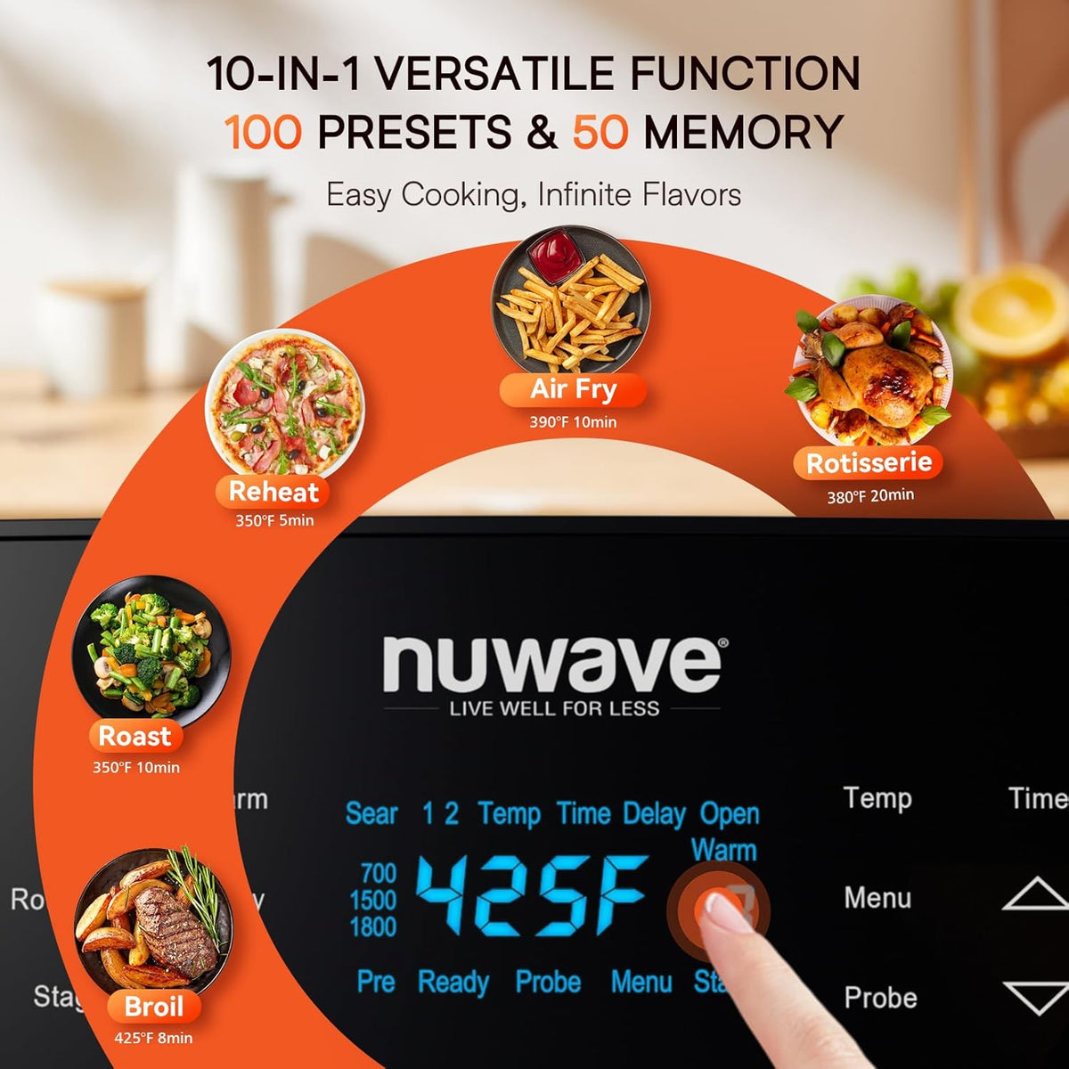 Nuwave Brio 15.5Qt 10-IN-1 Air Fryer Rotisserie Oven, XL Family Size, Even & Crisp AirFry, Reheat