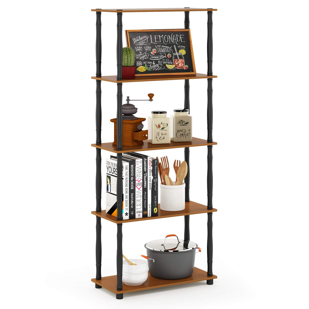 Furinno TURN-S-TUBE Storage Shelves, 5-Tier Book Shelf, Corner Shelf, Toolless Open Shelves