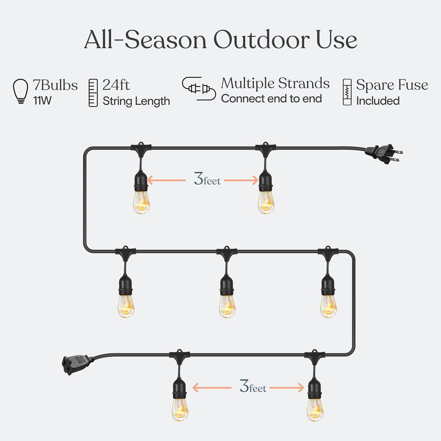 Brightech Ambience Pro Incandescent Outdoor String Lights - Commercial Grade Waterproof Patio