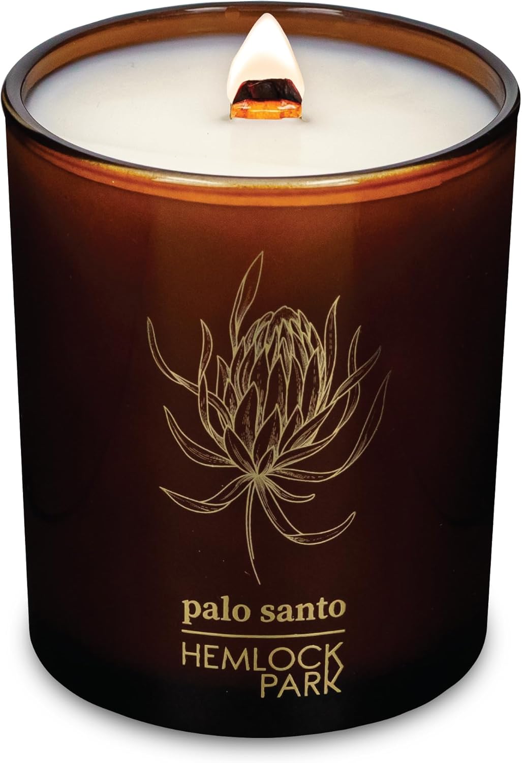 Hemlock Park Wood Wick Candle Handcrafted with Natural Coconut Wax and Essential Oils (Amber & Gold