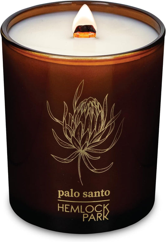 Hemlock Park Wood Wick Candle Handcrafted with Natural Coconut Wax and Essential Oils (Amber & Gold