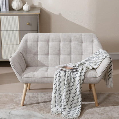 48”Small Loveseat Sofa, Modern Linen Upholstered Mini Couch 2-Seater Fluffy Love Seat with Quilting