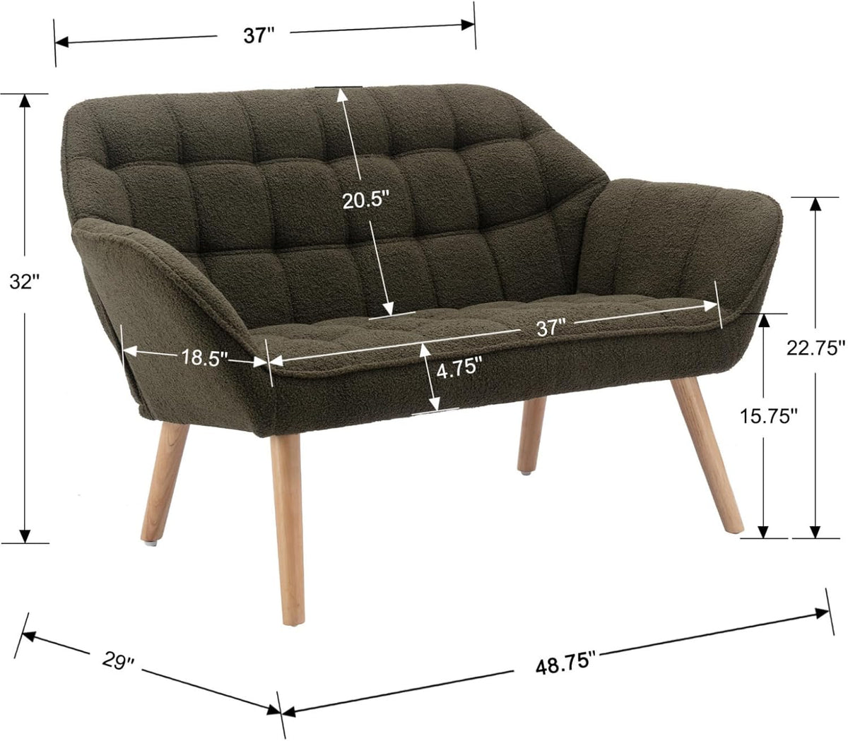 48”Small Loveseat Sofa, Modern Sherpa Upholstered Mini Couch 2-Seater Fluffy Love Seat with