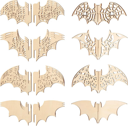 COCHIE DIY 3D Halloween Bats Wood Crafts to Paint for Kids Adults, Paintable Unfinished Wooden