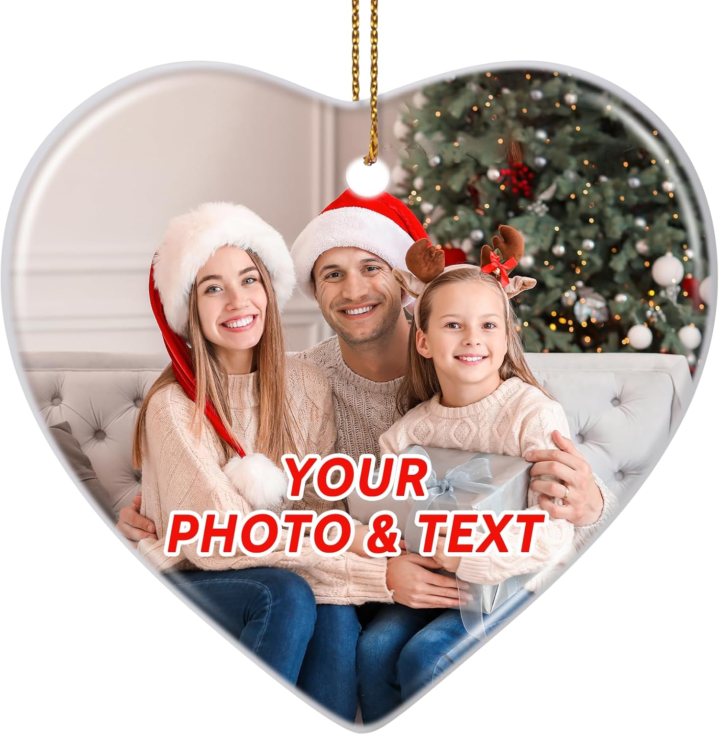 Personalized Christmas Ornaments 2025, Double-Side Custom Christmas Ornament, Heart Ceramic Photo