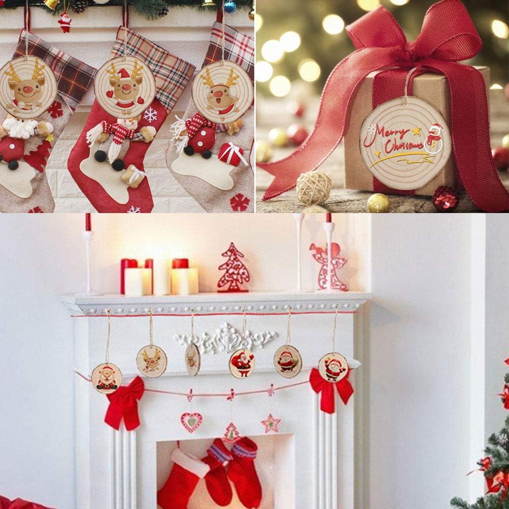 AerWo Natural Wood Slices Christmas Ornaments, 50 Pcs 2.7-3.1 Inches Small Wood Slices with Holes