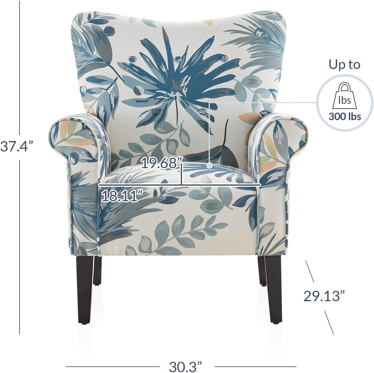 BELLEZE Modern Accent Chair for Living Room, High Back Floral Armchair w/Wooden Legs, Upholstered