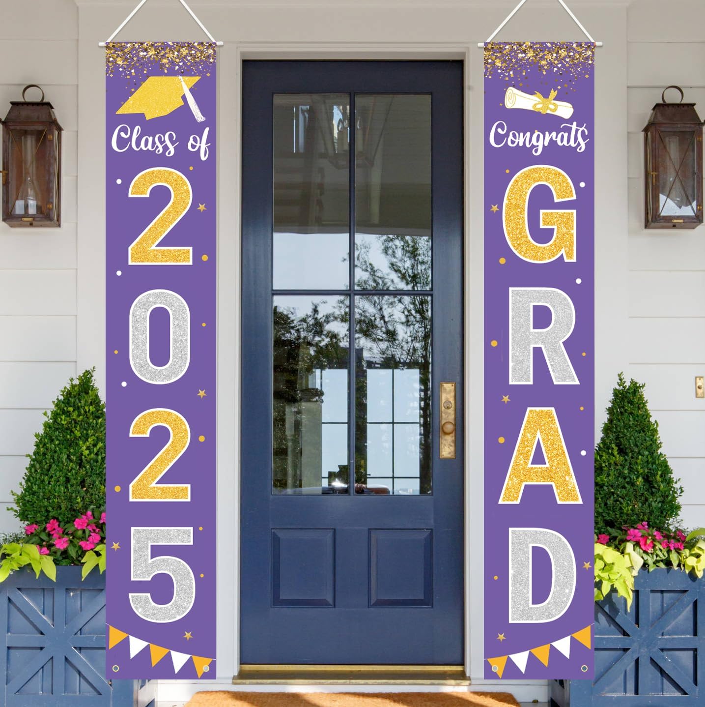 Graduation Decorations 2025 GRAD Banner Purple Porch Door Sign Welcome Banner For Indoor Outdoor