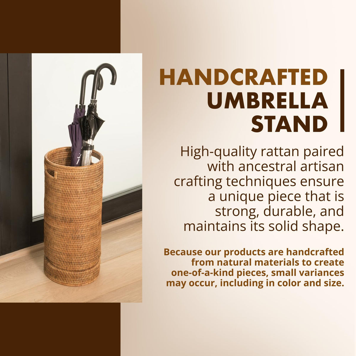KOUBOO La Jolla Rattan Umbrella Stand, Handmade, Honey Brown, Umbrella Holder, Sturdy, Walking