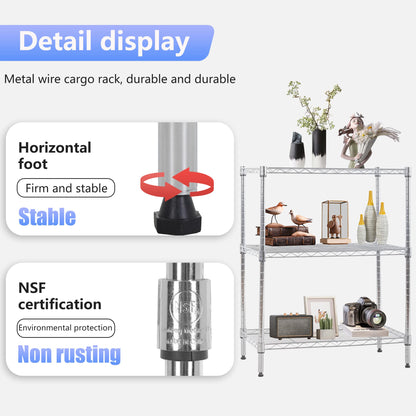 FDW 3 Tier Wire Shelving Units Metal Storage Rack 23L x 13W x 30H Adjustable Pantry Shelves NSF