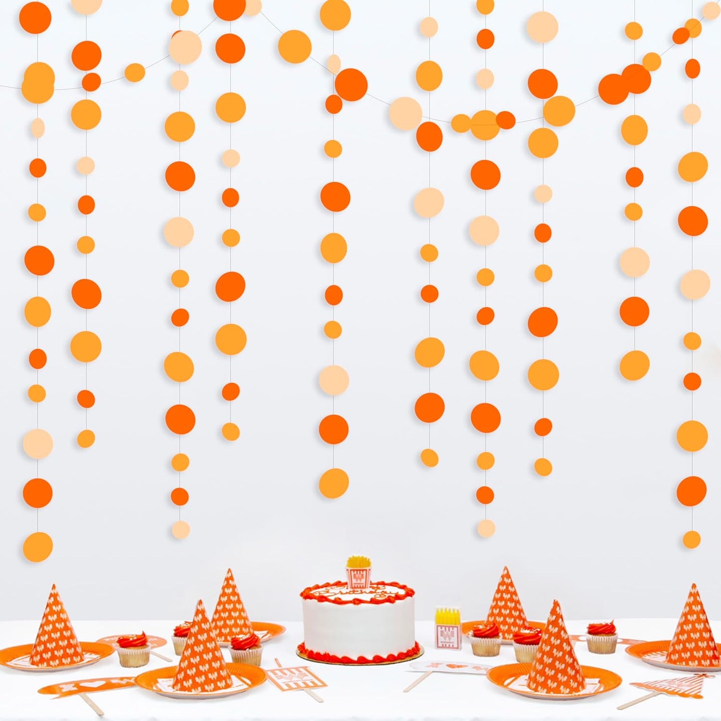 46 Ft Thanksgiving Fall Autumn Circle Dots Garland Gradient Orange Polka Dot Hanging Paper Streamer