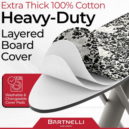 Bartnelli Pro Luxury Ironing Board - Extra Wide 62x19” Steam Iron Rest, Adjustable Height, T-Leg