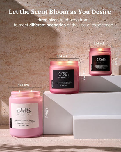 M&SENSE Cherry Blossom Scented Spring Candle, 19.4oz 110 Hours Long Lasting Natural Soy Wax Stress