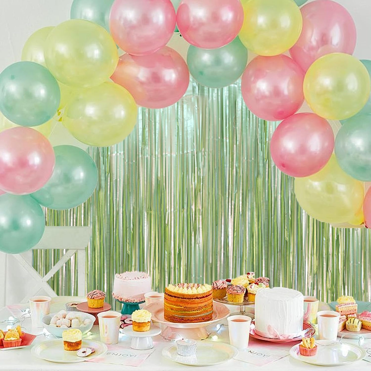 3 Pack 3.3 x 8.2 ft Sage Green Foil Fringe Backdrop Curtains, Tinsel Streamers Party Decorations