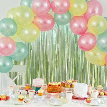 3 Pack 3.3 x 8.2 ft Sage Green Foil Fringe Backdrop Curtains, Tinsel Streamers Party Decorations