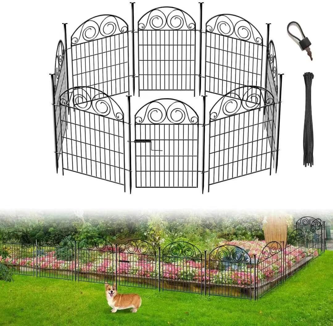 Tall Garden Fence Animal Barrier with Gate, 32 in(H) 8 Panels Garden Fences and Borders for Dogs